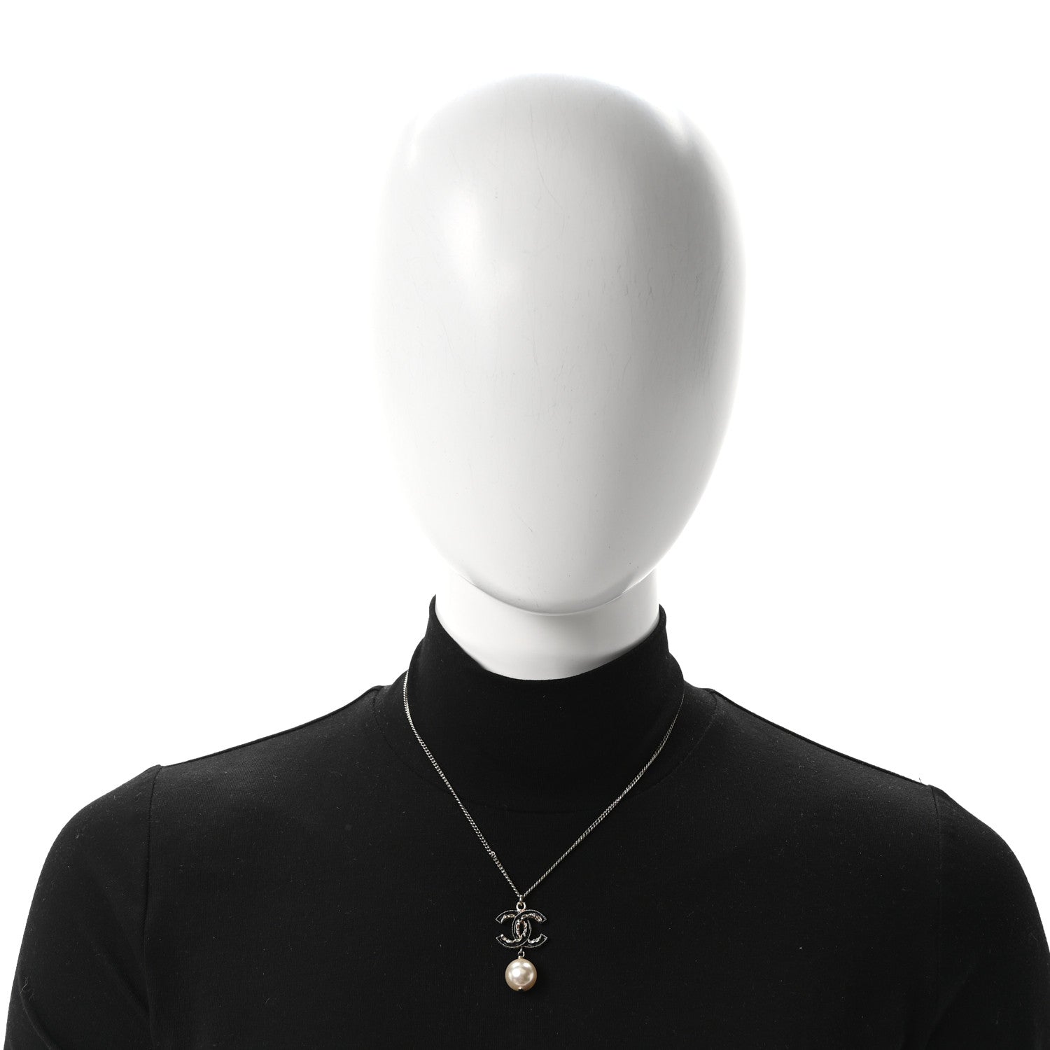 Enamel Pearl CC Baroque Drop Necklace Black Gold