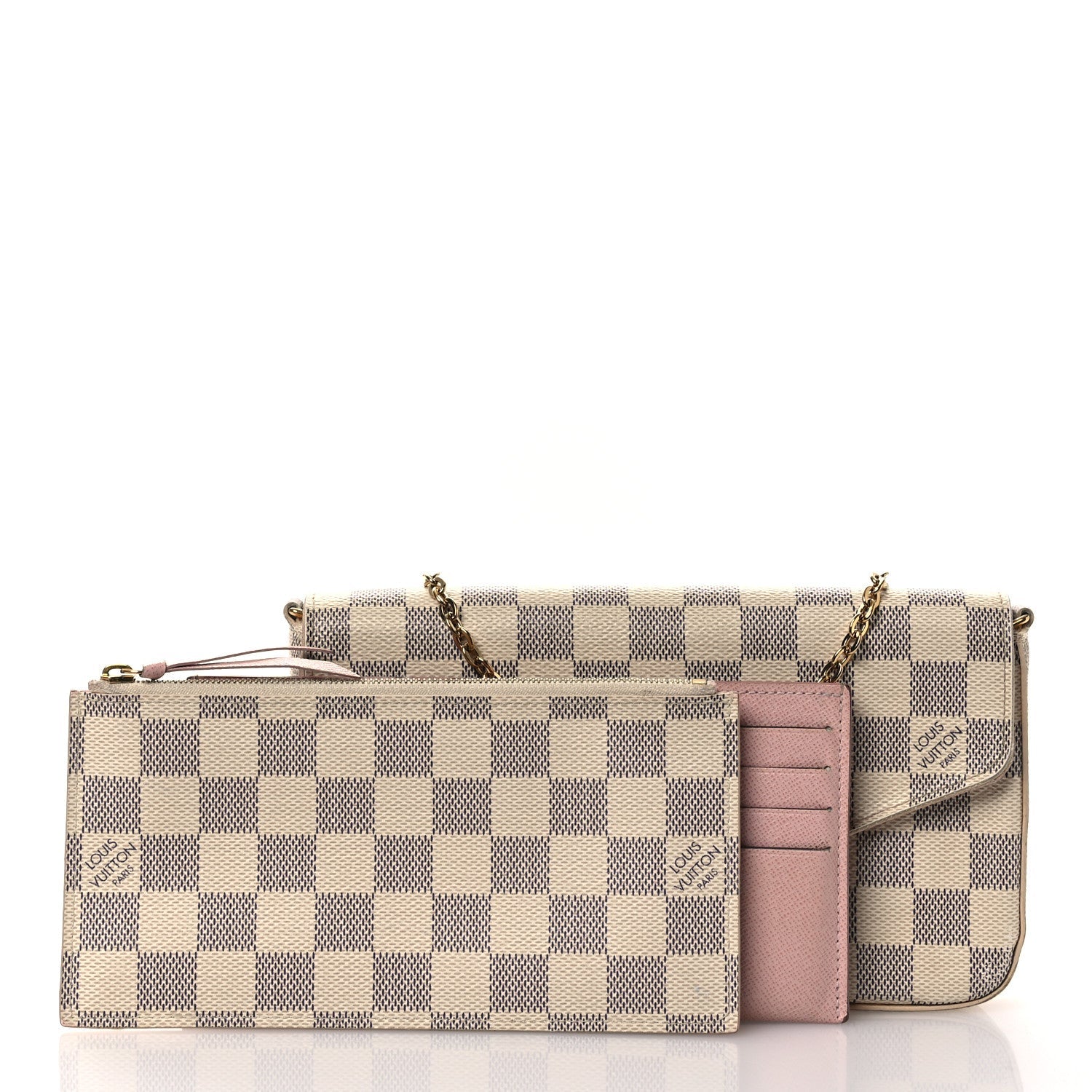 Damier Azur Pochette Felicie Chain Wallet Rose Ballerine
