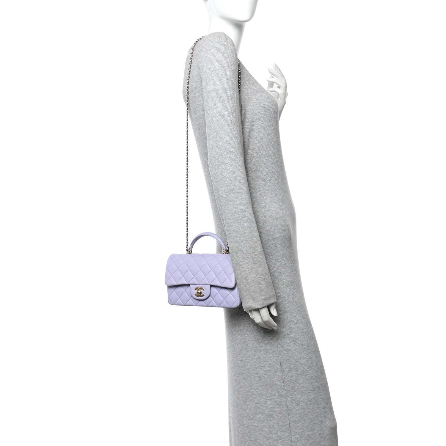 Lambskin Quilted Mini Top Handle Rectangular Flap Light Purple