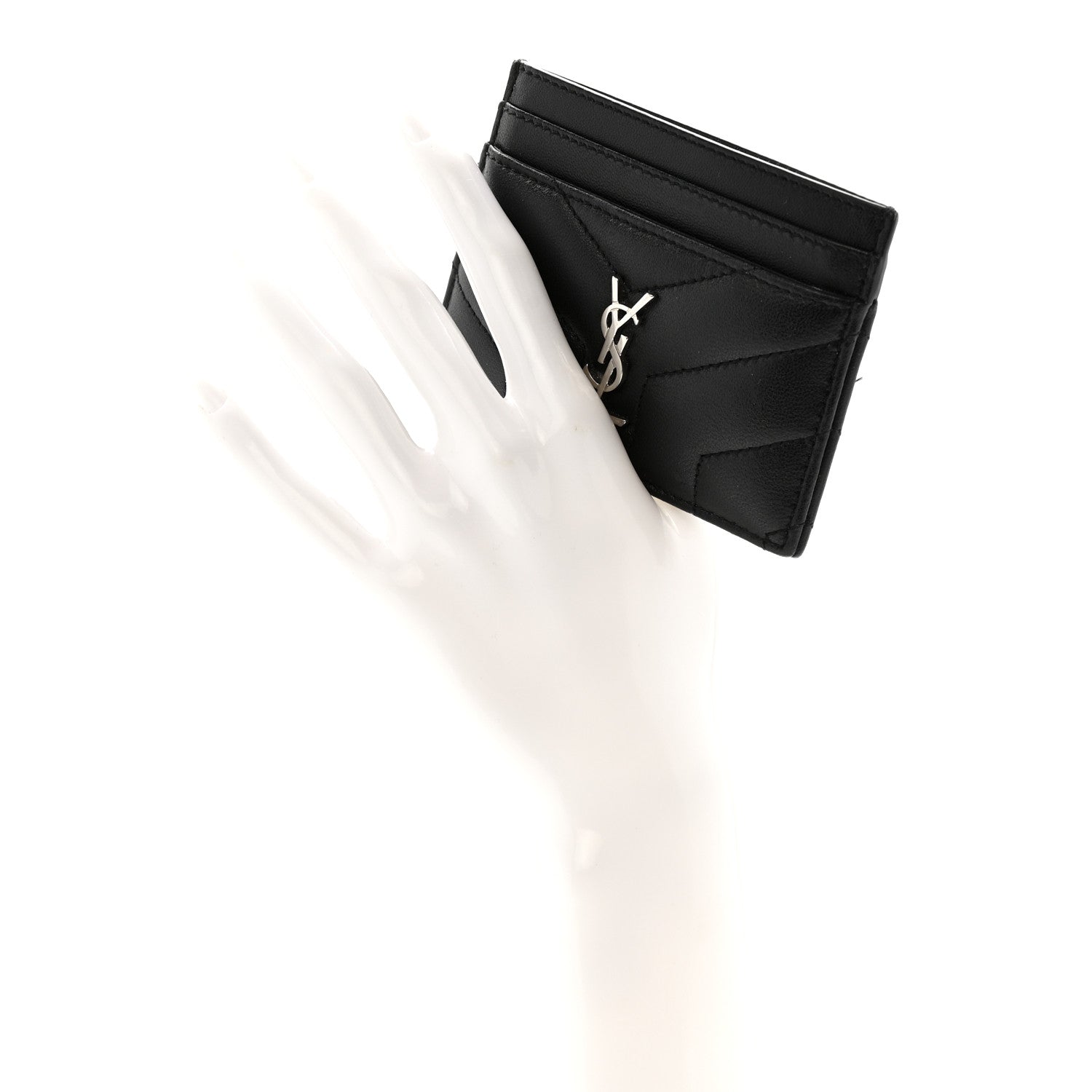 Calfskin Y Quilted Monogram LouLou Credit Card Case Black