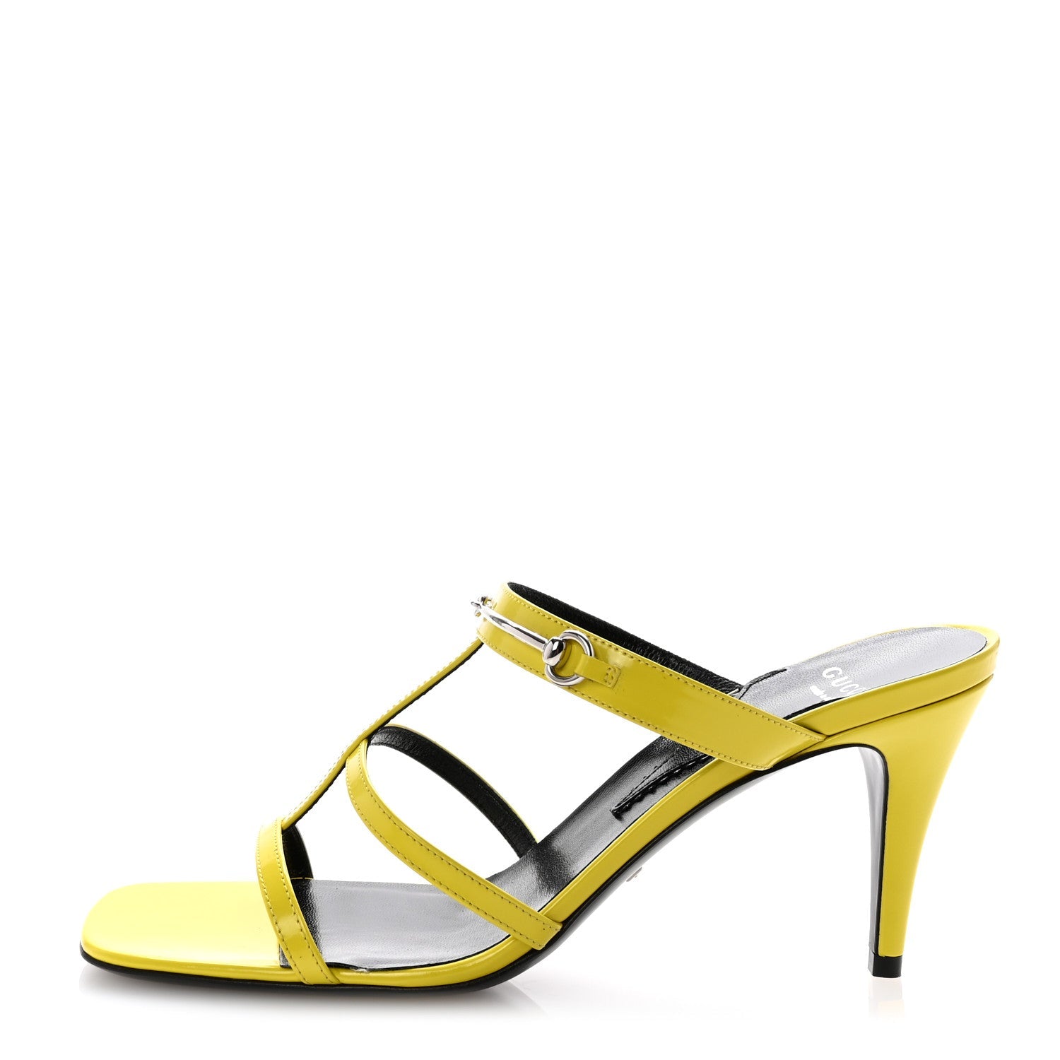 Patent Calfskin Horsebit Divine 75mm Slide Sandals 39.5 Acid Lime