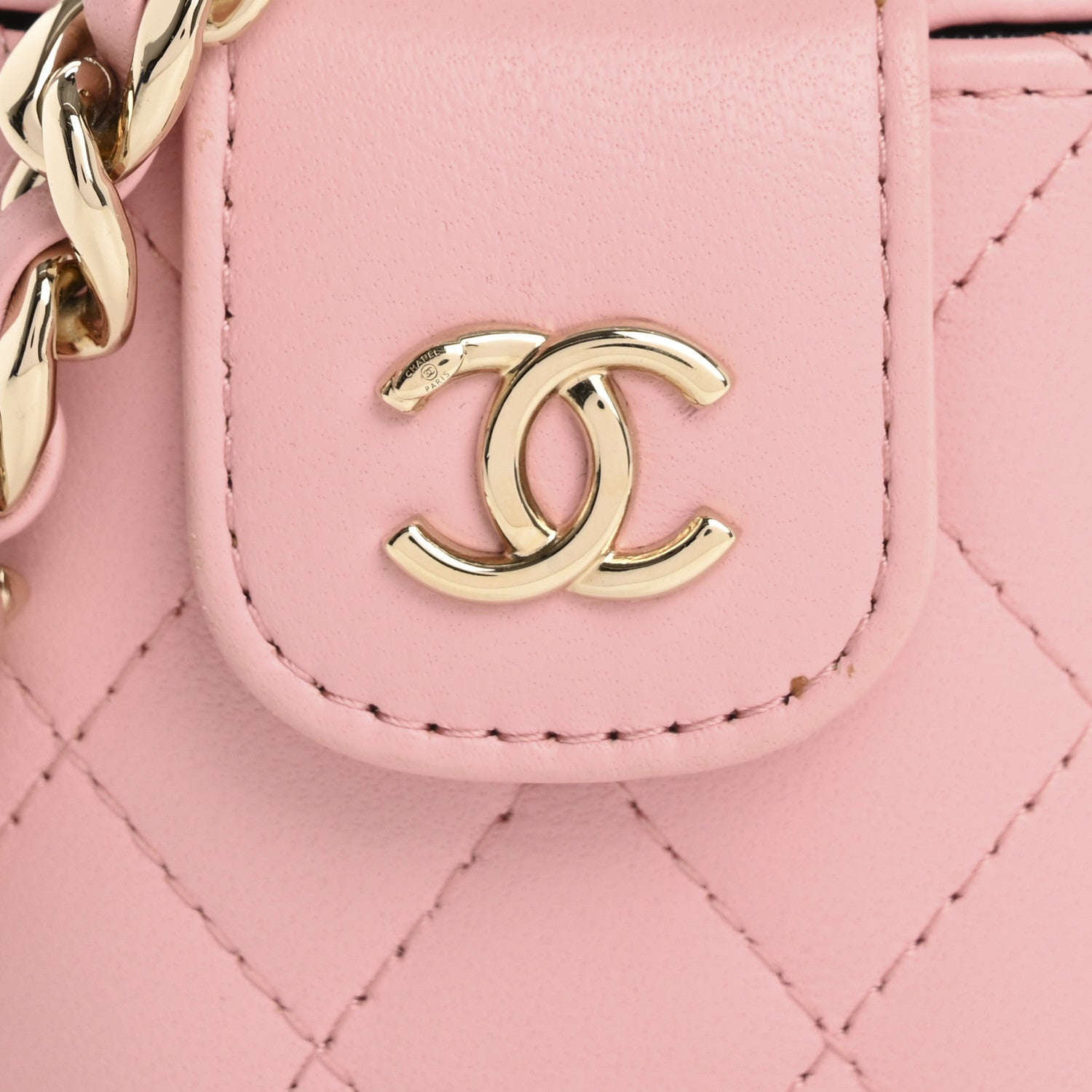 Lambskin Quilted Resin Elegant Chain Mini Vanity Case  Pink