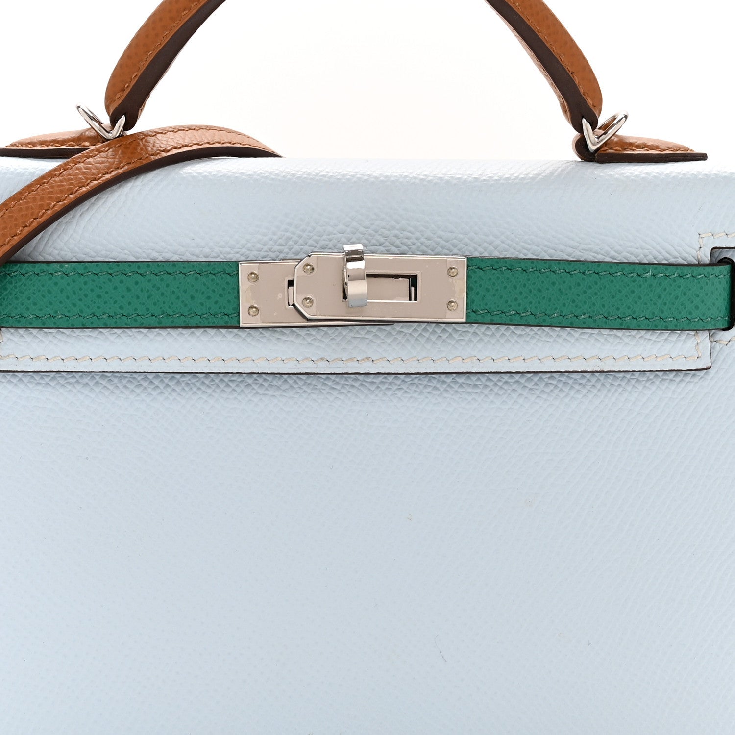 Epsom Mini Kelly Sellier 20 Bleu Brume Vert Jade Gold