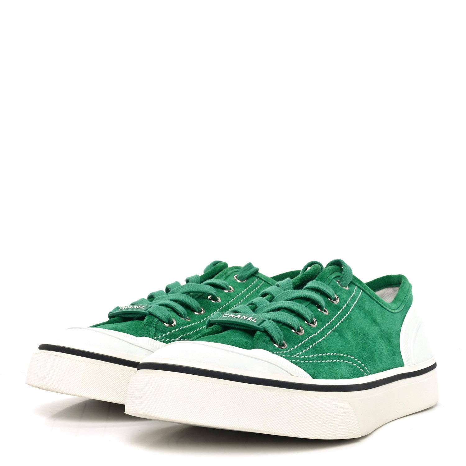 Suede Calfskin Lace Up Cap Toe Sneakers 39.5 Green