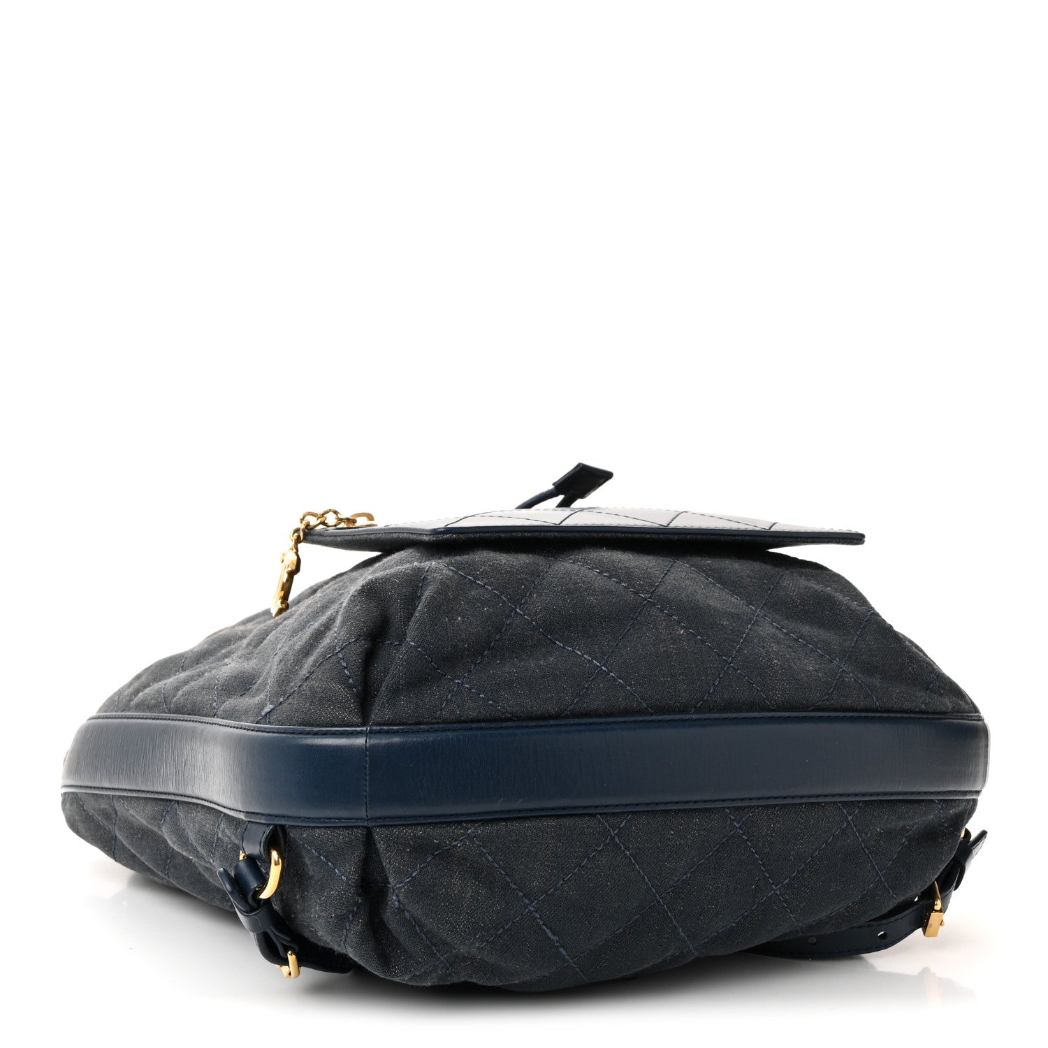 Denim Calfskin Quilted Backpack Blue