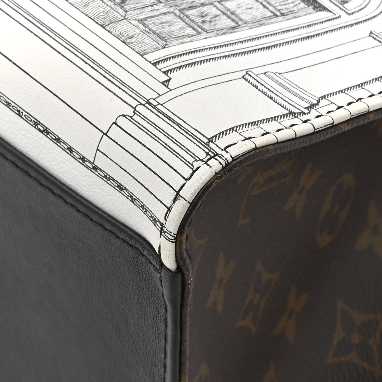 X FORNASETTI Calfskin Architettura Onthego MM Black White