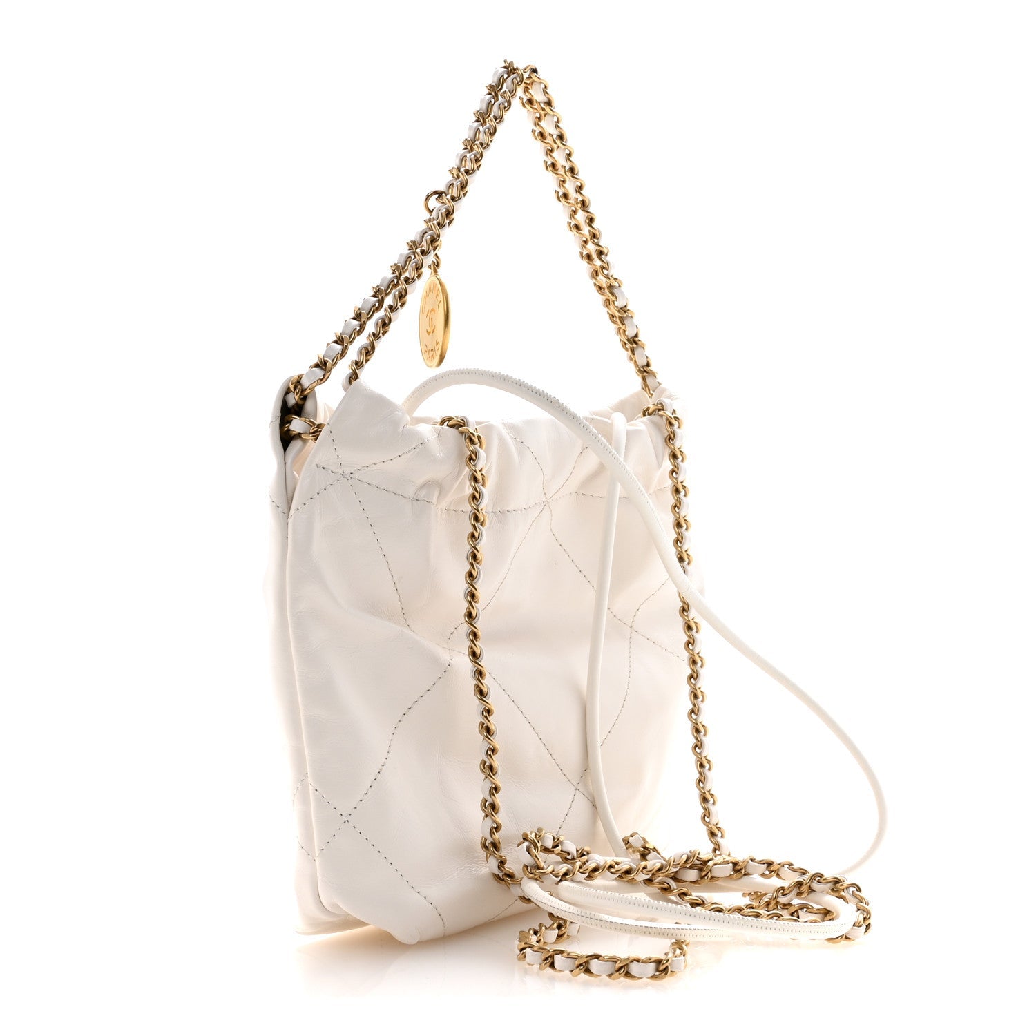Shiny Calfskin Quilted Mini Chanel 22 White