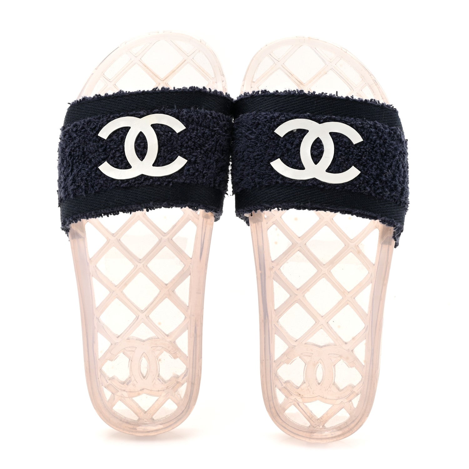 PVC Transparent Fabric CC Flat Slide Sandals 36 Navy