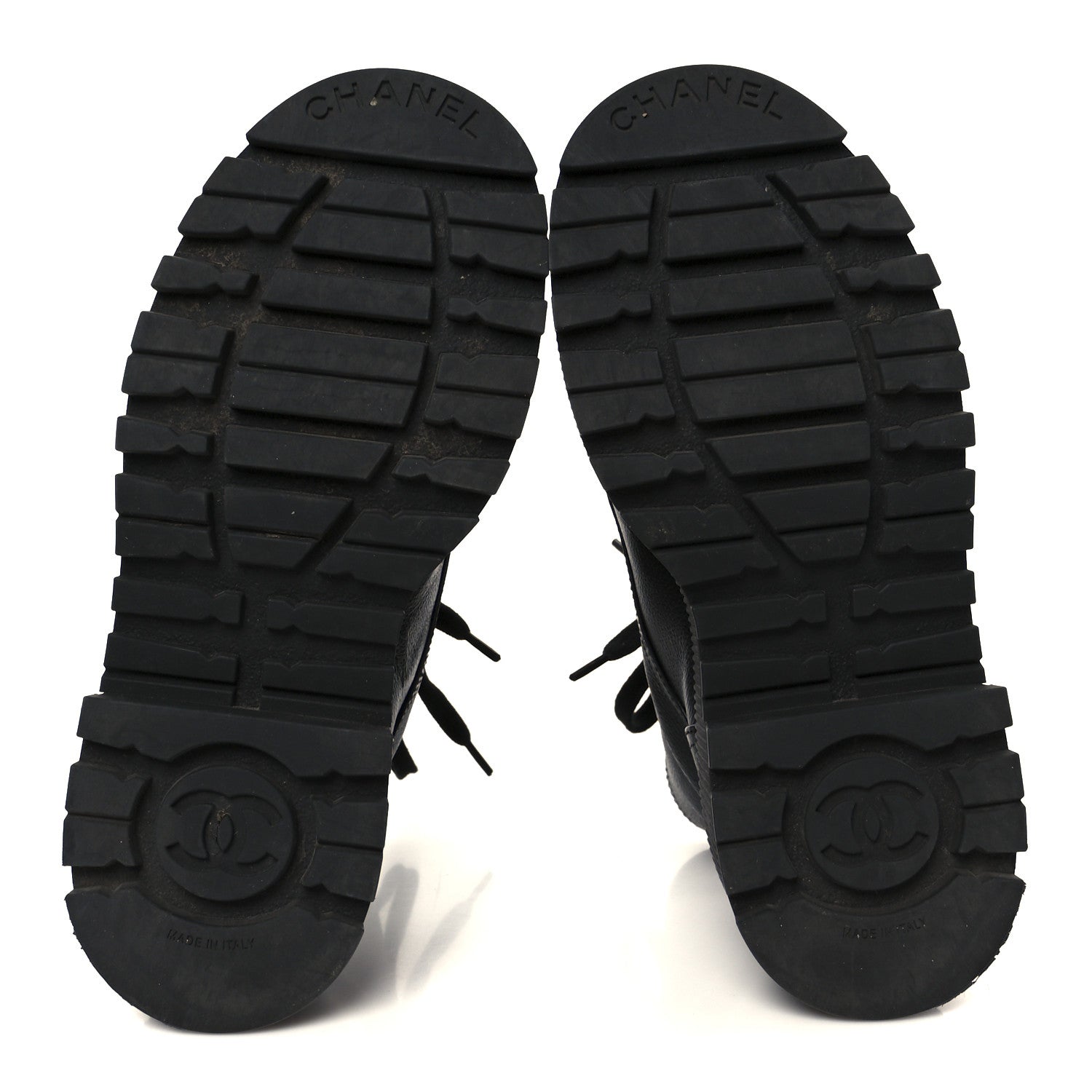 Grained Calfskin Shiny Calfskin CC Lace Up Combat Boots 37.5 Black