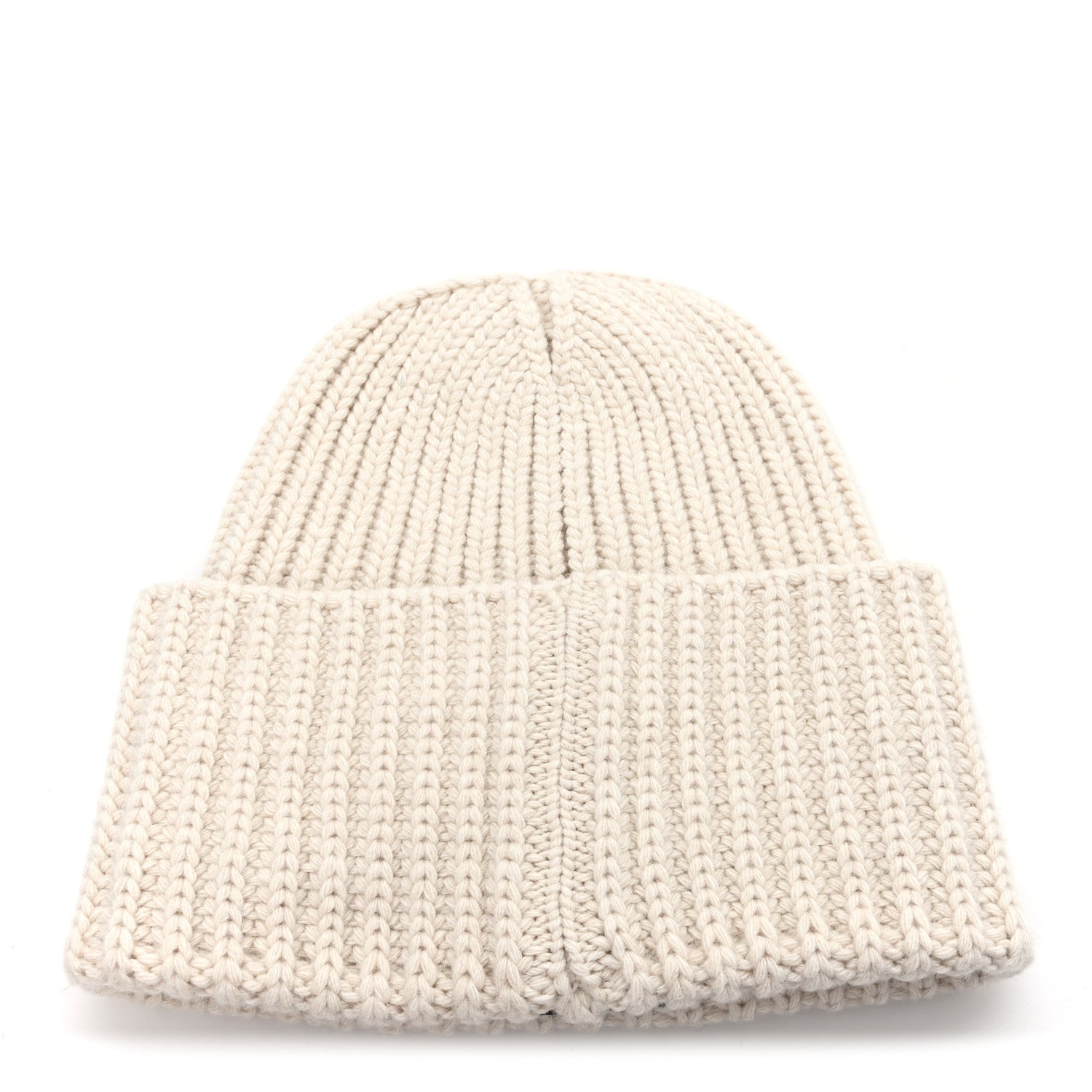 Wool Cashmere Sheepskin Shearling CC Patch Beanie Hat  Ecru Dark Beige