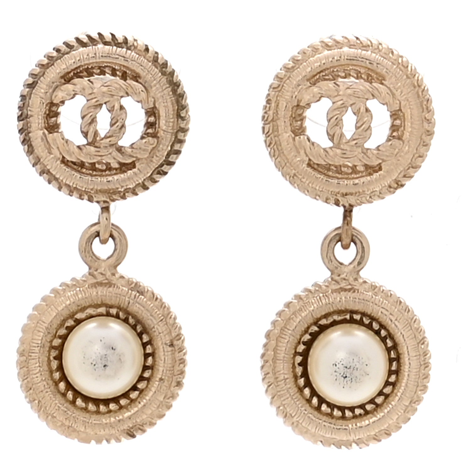 Pearl CC Dangle Earrings Gold
