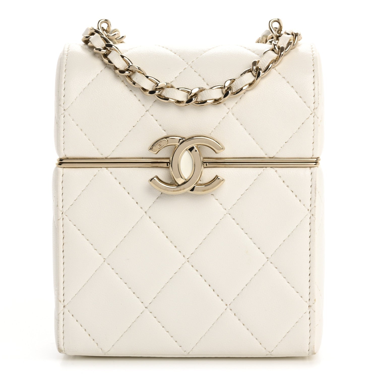 Lambskin Quilted Small Box With Chain White