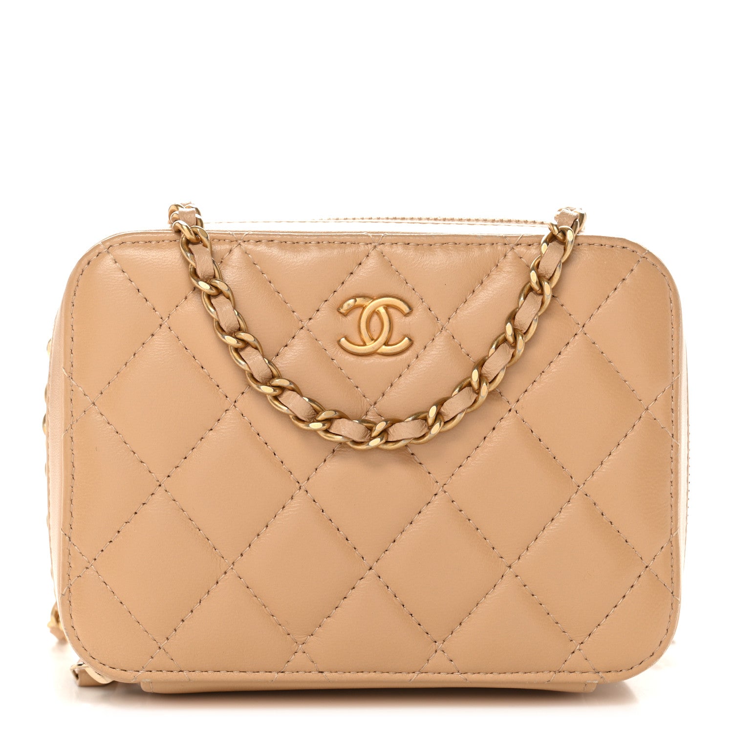 Lambskin Quilted CC Pearl Crush Camera Case Beige