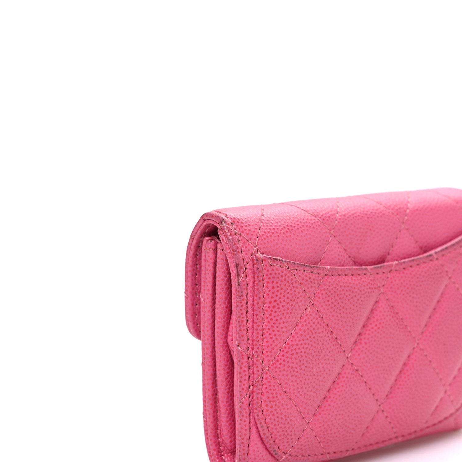 Caviar Quilted Flap Card Holder Wallet Dark Pink