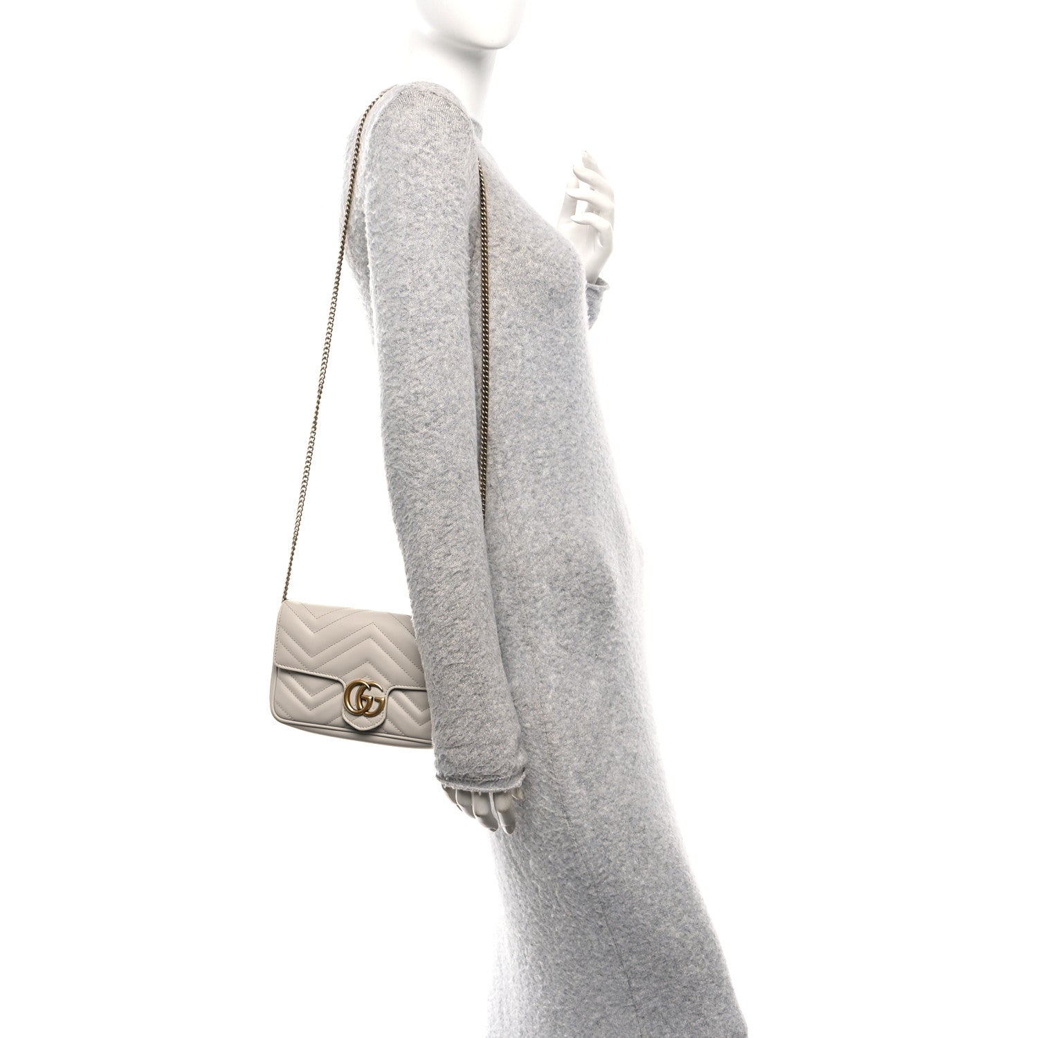 Calfskin Matelasse Mini GG Marmont Shoulder Bag With Card Holder White Light Grey