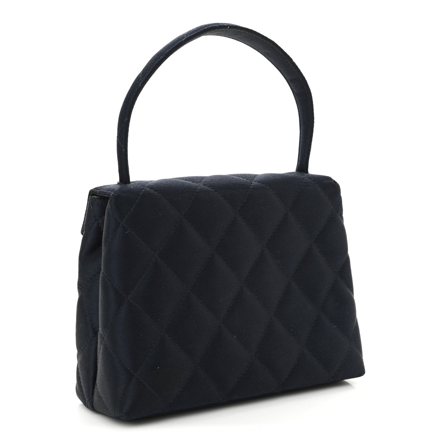 Satin Quilted Kelly Flap Bag Navy