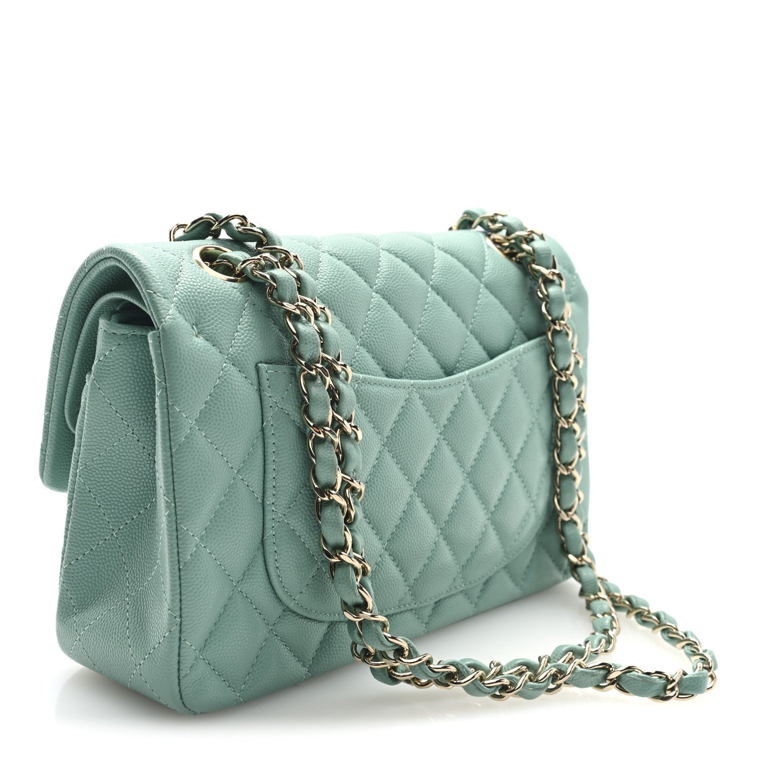Caviar Quilted Small Double Flap Light Blue