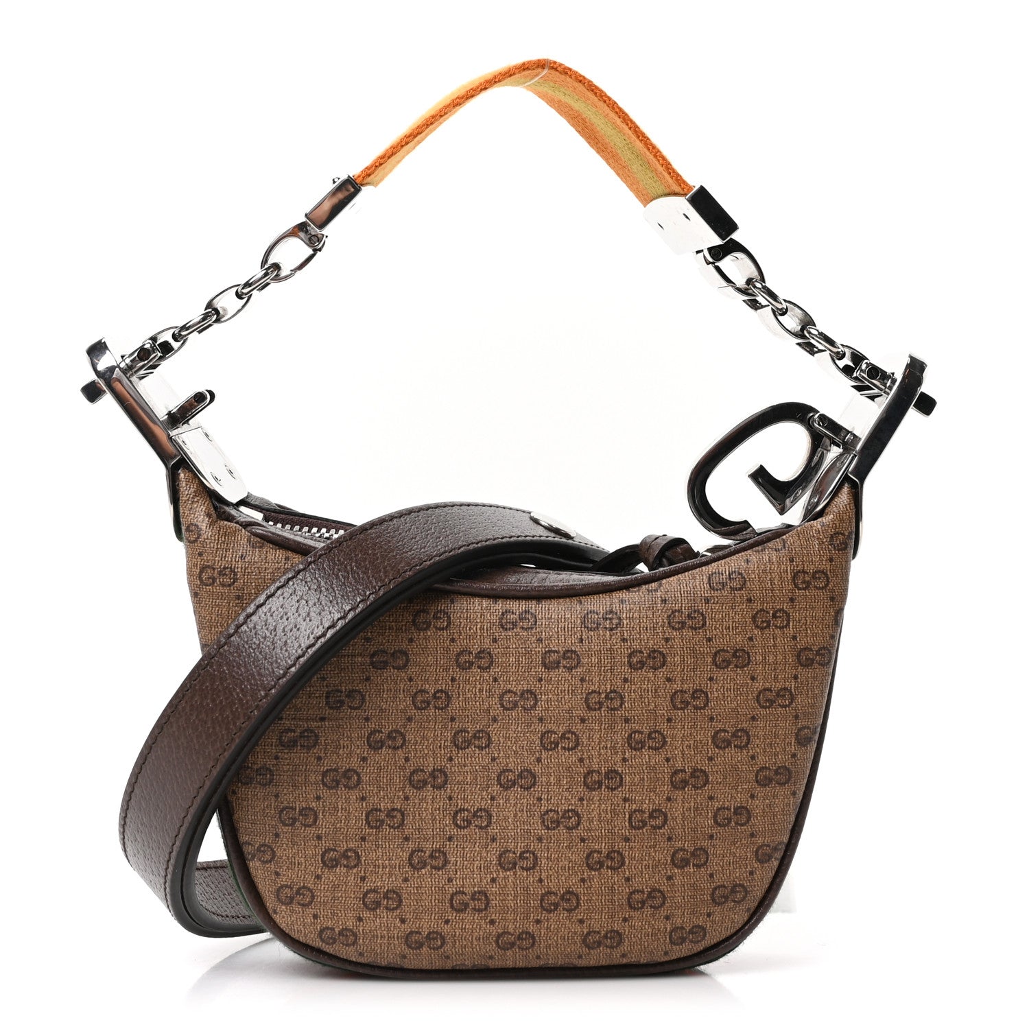 GG Supreme Monogram Textured Calfskin Web Mini Attache Hobo Beige Ebony New Acero