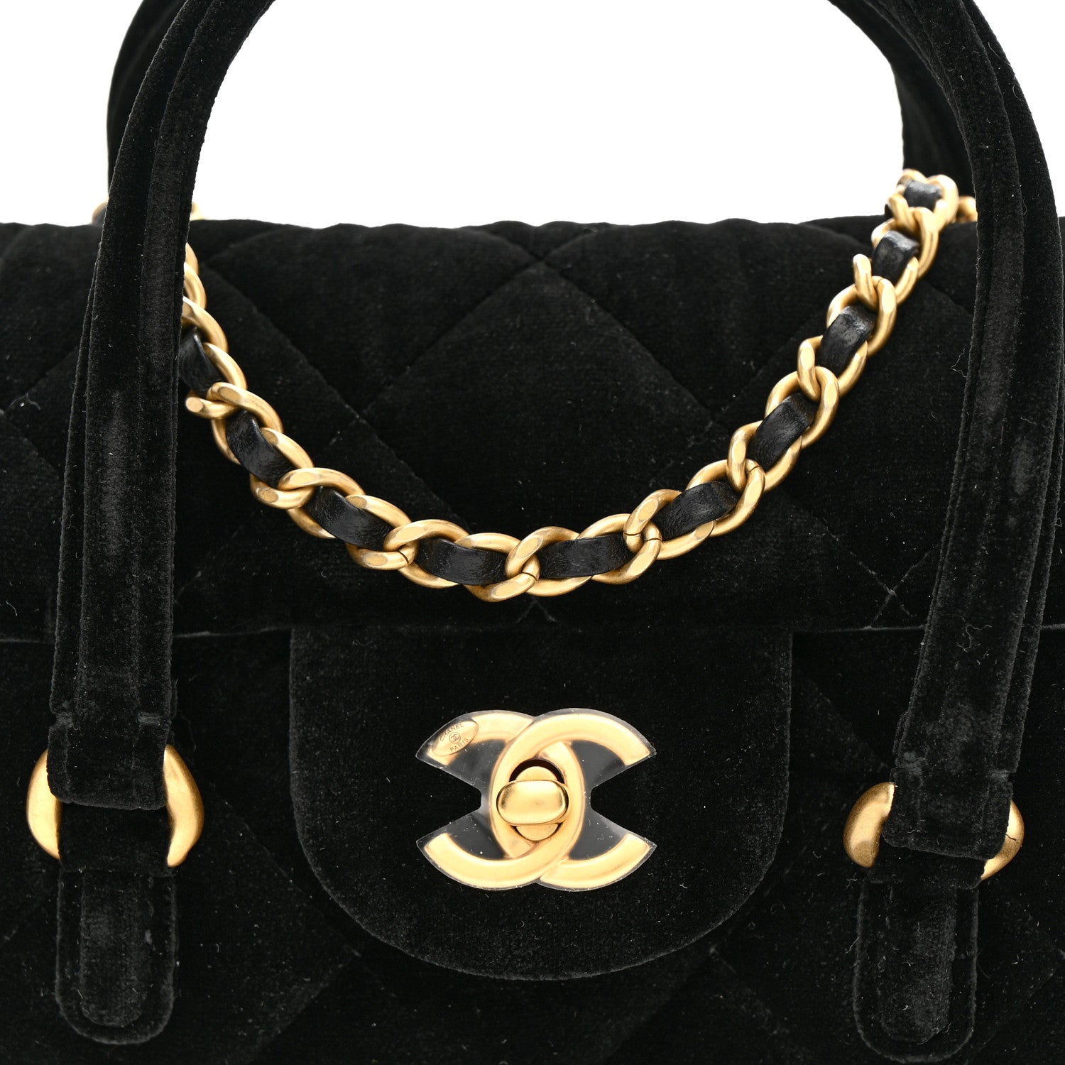 Velvet Quilted Mini Top Handle Flap Black