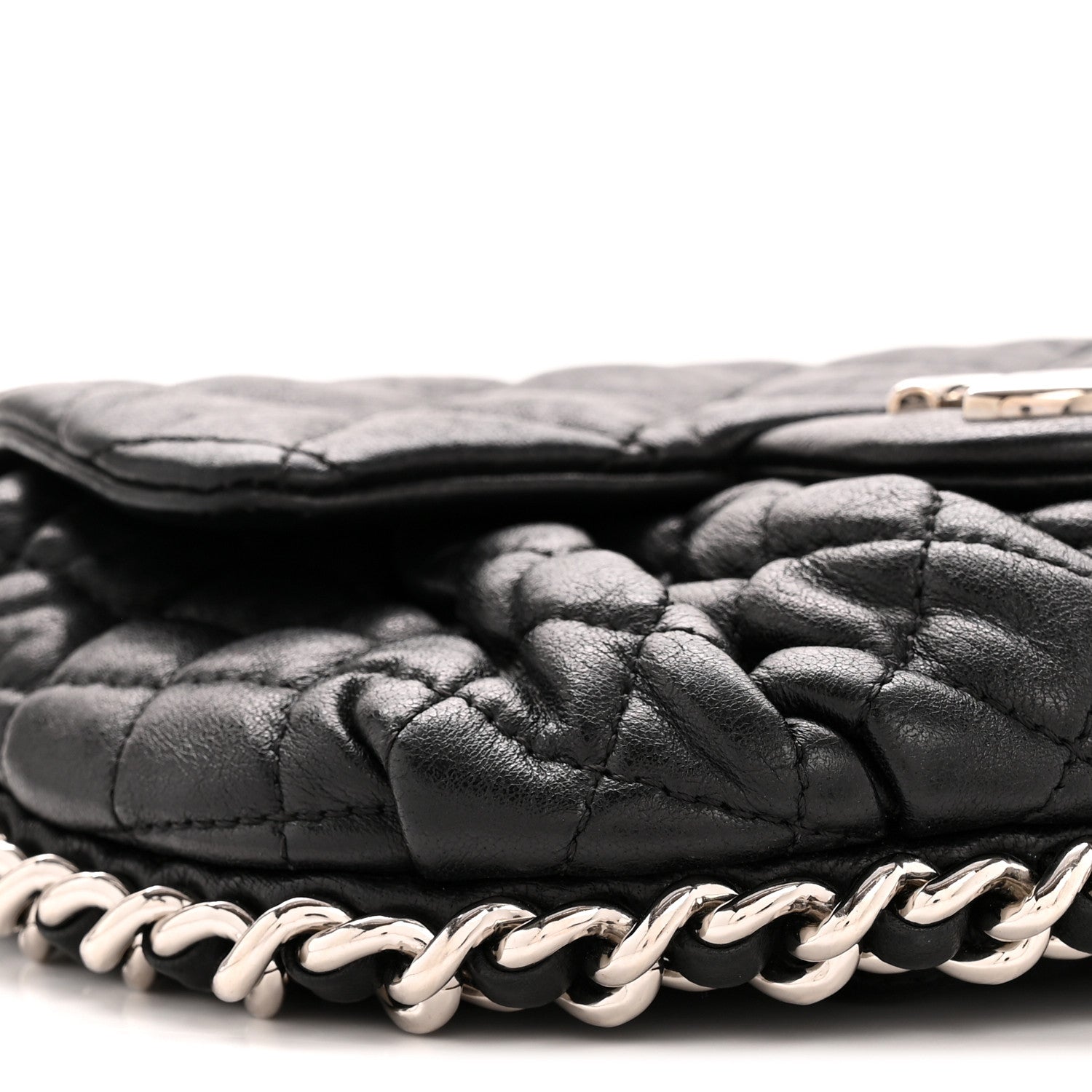 Washed Lambskin Quilted Mini Chain Around Flap Black