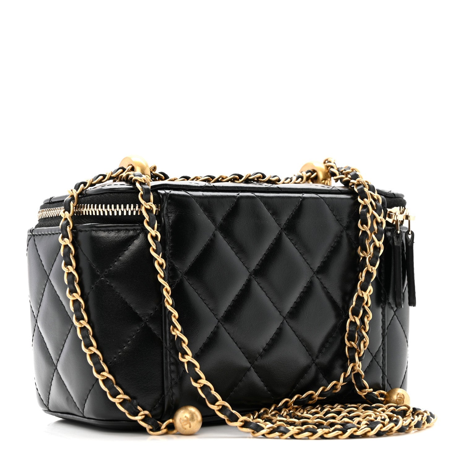 Calfskin Quilted Perfect Fit Vanity Case With Chain Black