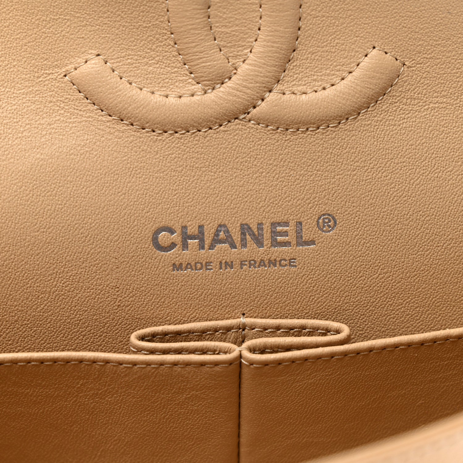 Caviar Quilted Medium Double Flap Beige