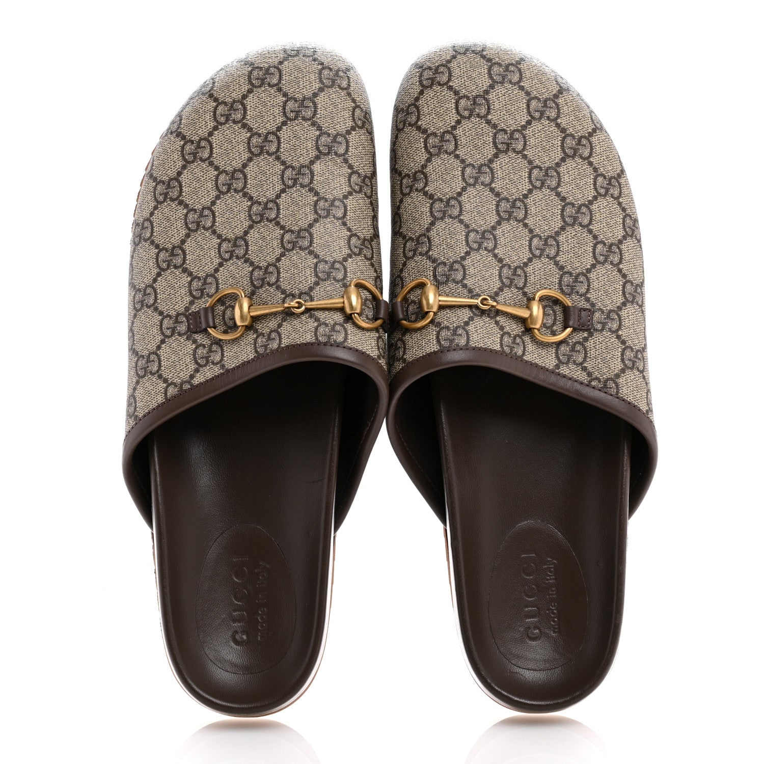 GG Supreme Monogram Miro Soft Calfskin Mens Horsebit Slippers 11 Beige Ebony New Acero