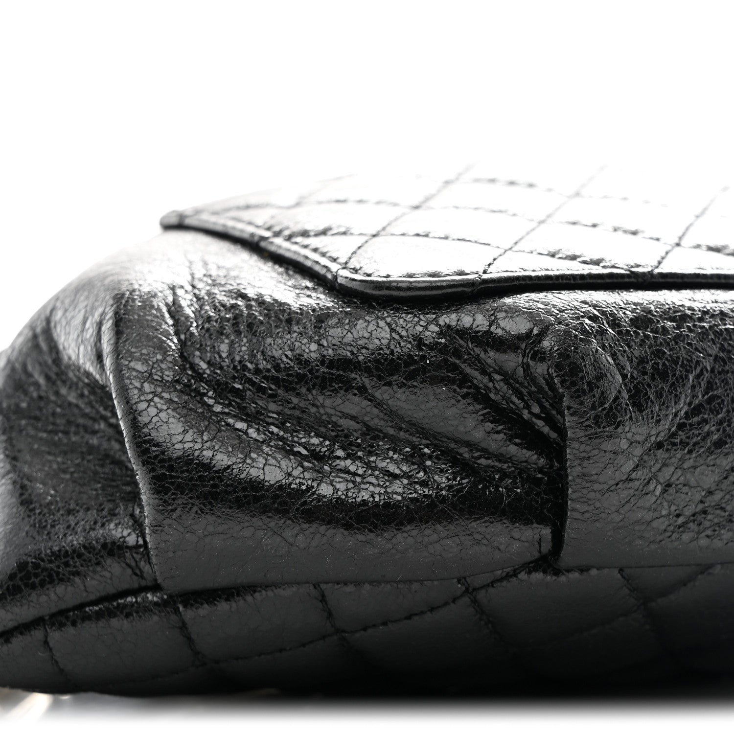 Crumpled Glazed Lambskin Quilted Waist Bag Fanny Pack Black