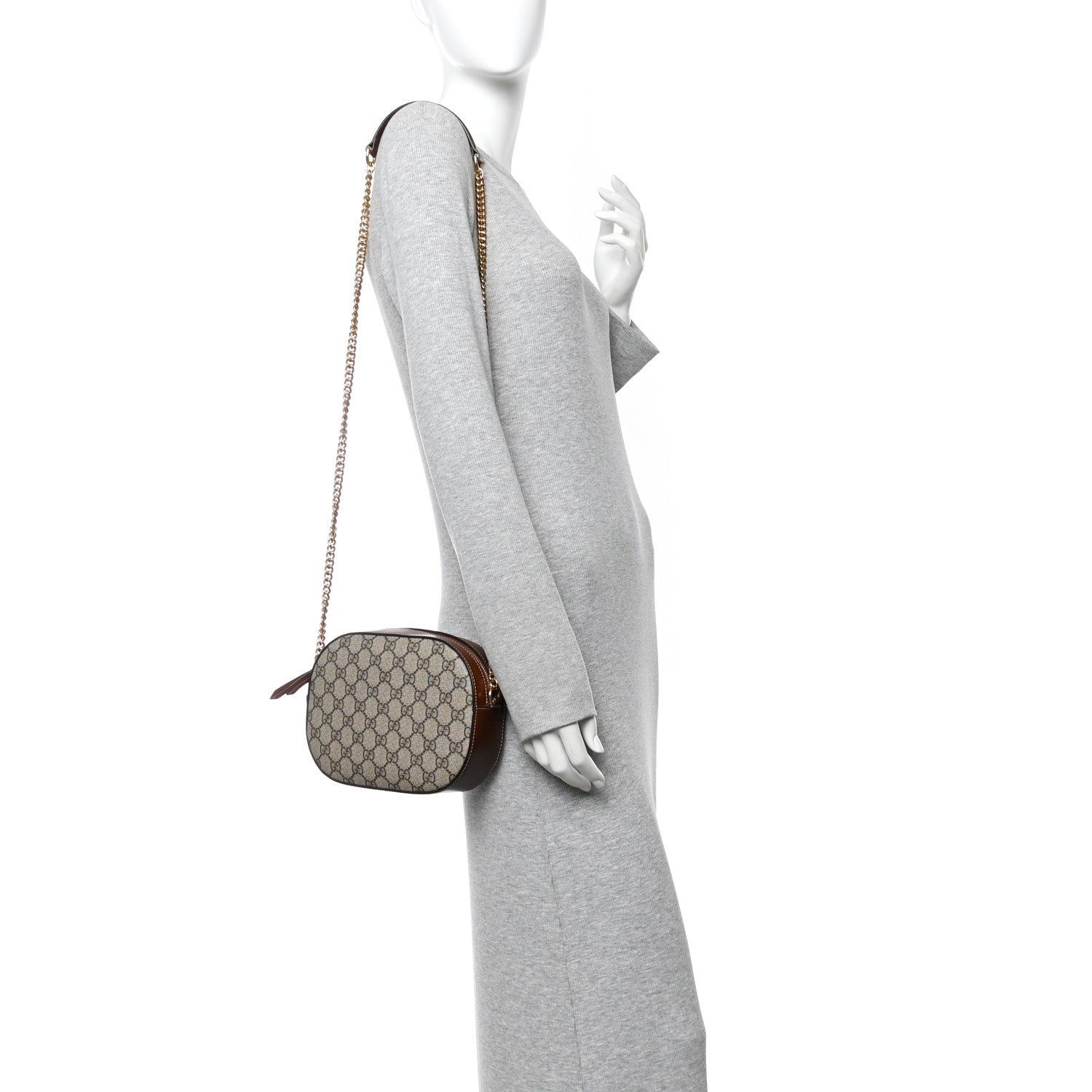 GG Supreme Monogram Cuoio Toscano Mini Chain Shoulder Bag Beige Ebony Cuir