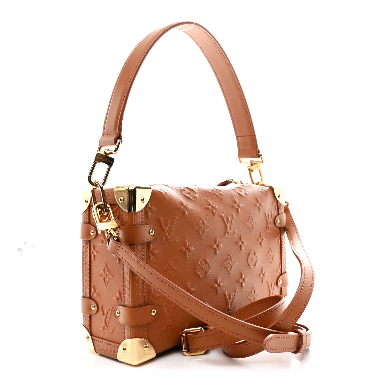 Calfskin Debossed Monogram Side Trunk Tan