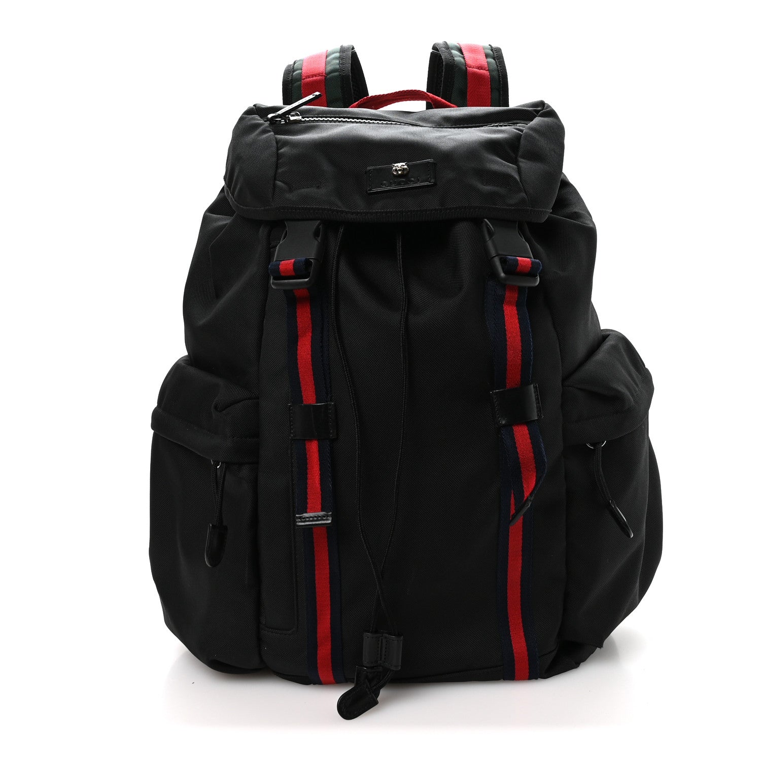 Techno Canvas Web Double Buckle Backpack Black