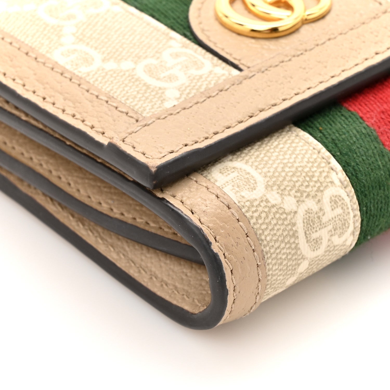 GG Supreme Monogram Textured Dollar Calfskin Web Ophidia Card Case Wallet Beige Mystic White Oatmeal
