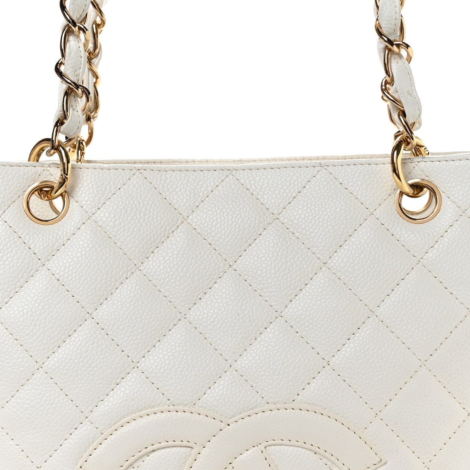 Caviar Quilted Petit Shopping Tote PST White