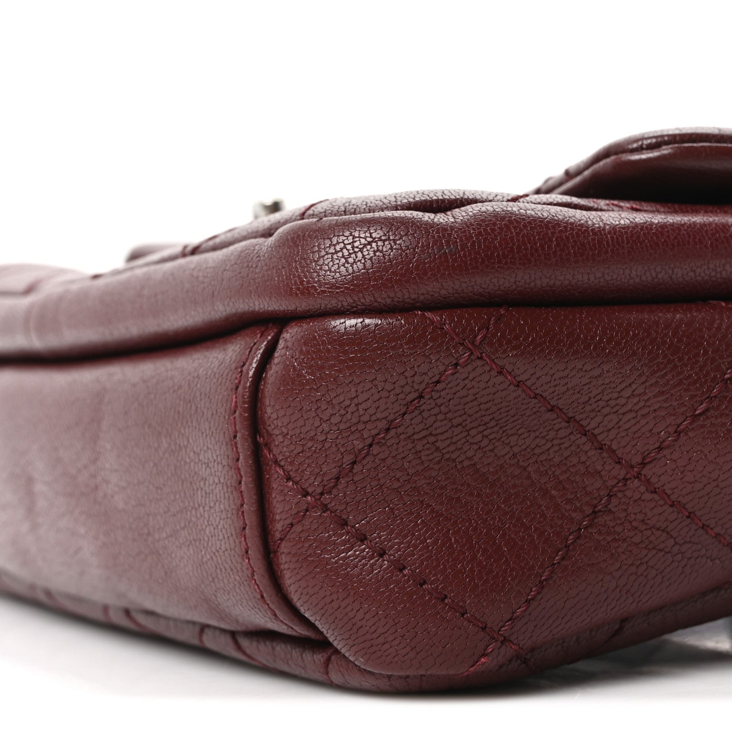 Shiny Goatskin Quilted Small Double Carry Waist Chain Flap Burgundy