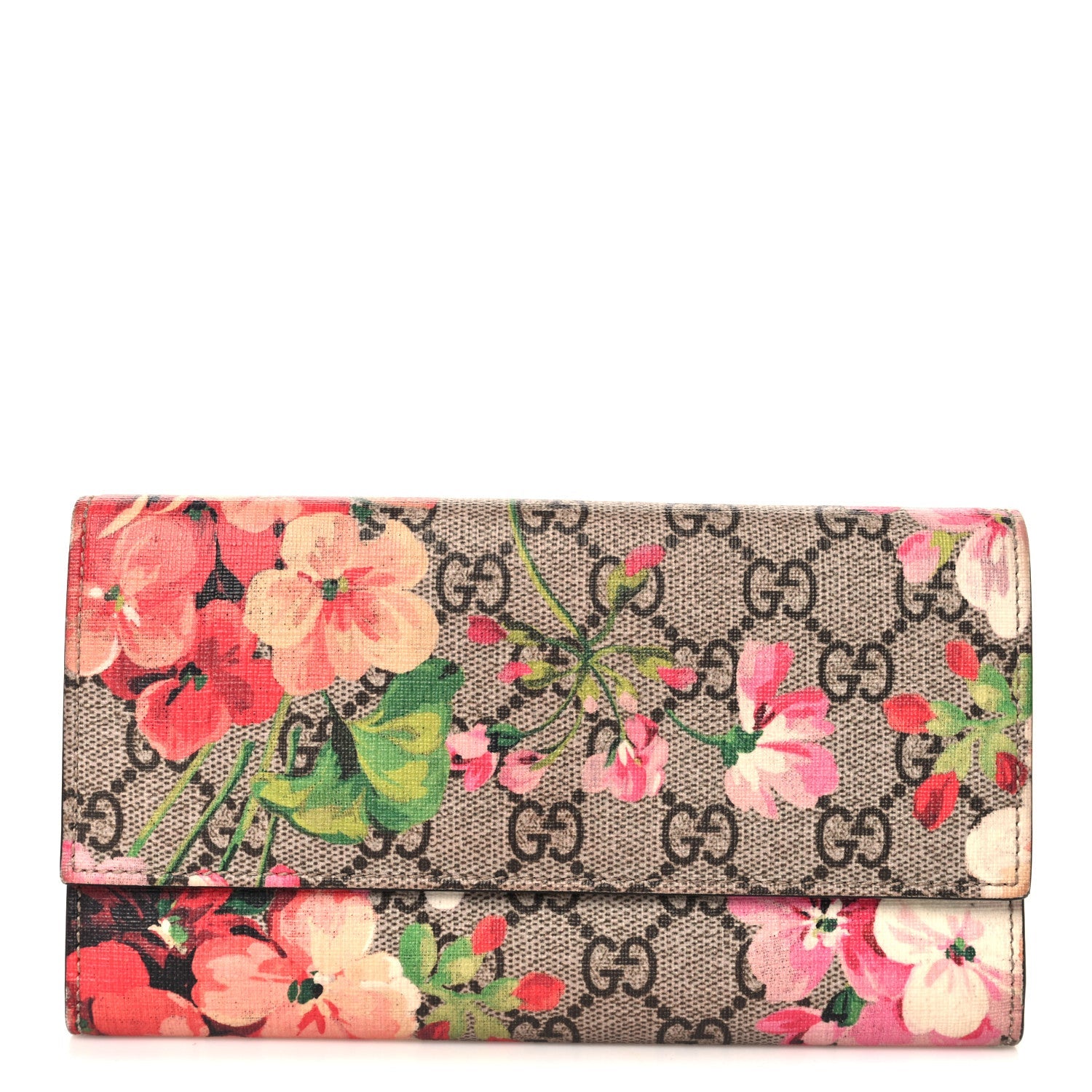 GG Supreme Monogram Blooms Continental Wallet Beige Multicolor Dry Rose