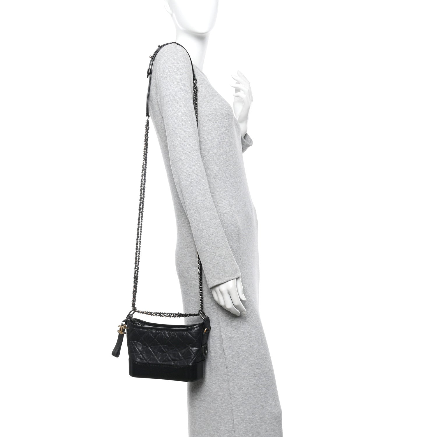 Aged Calfskin Quilted Small Gabrielle Hobo Black