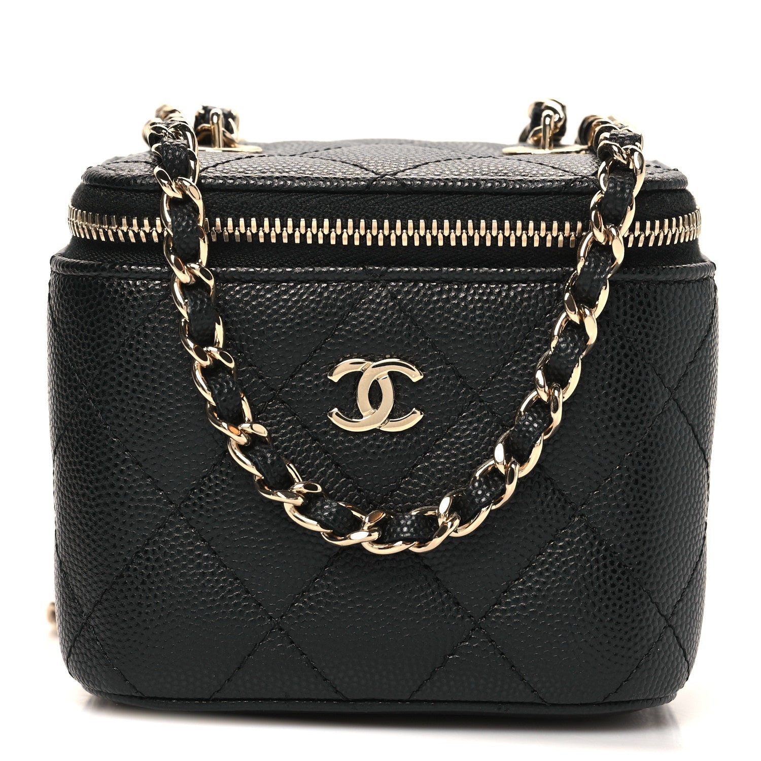 Caviar Quilted Mini Vanity Case With Chain Black