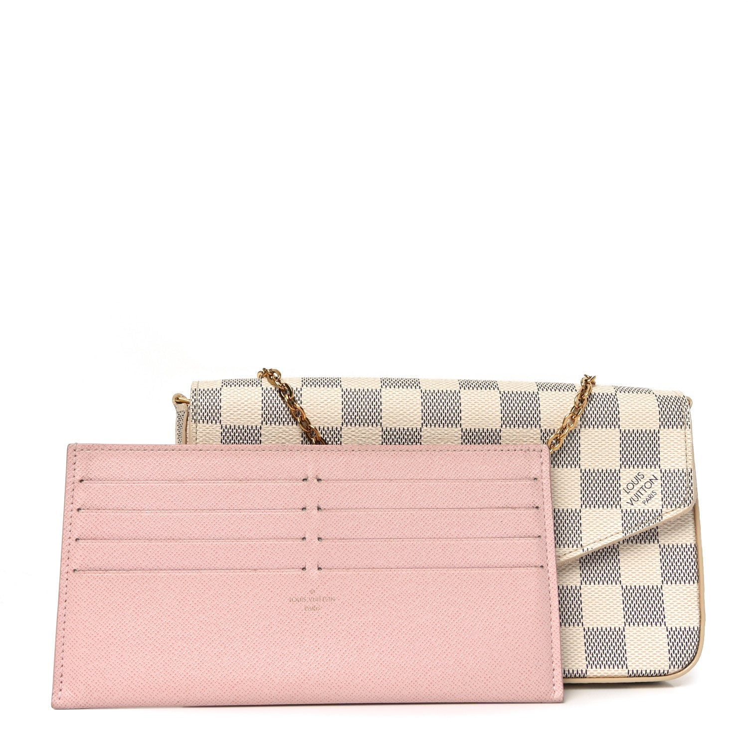 Damier Azur Pochette Felicie Chain Wallet Rose Ballerine