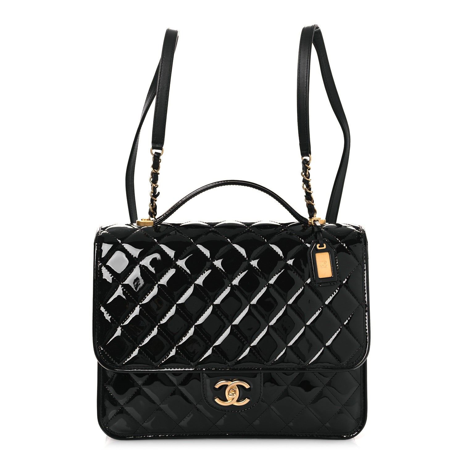 Patent Quilted Large School Memory Top Handle Flap Black
