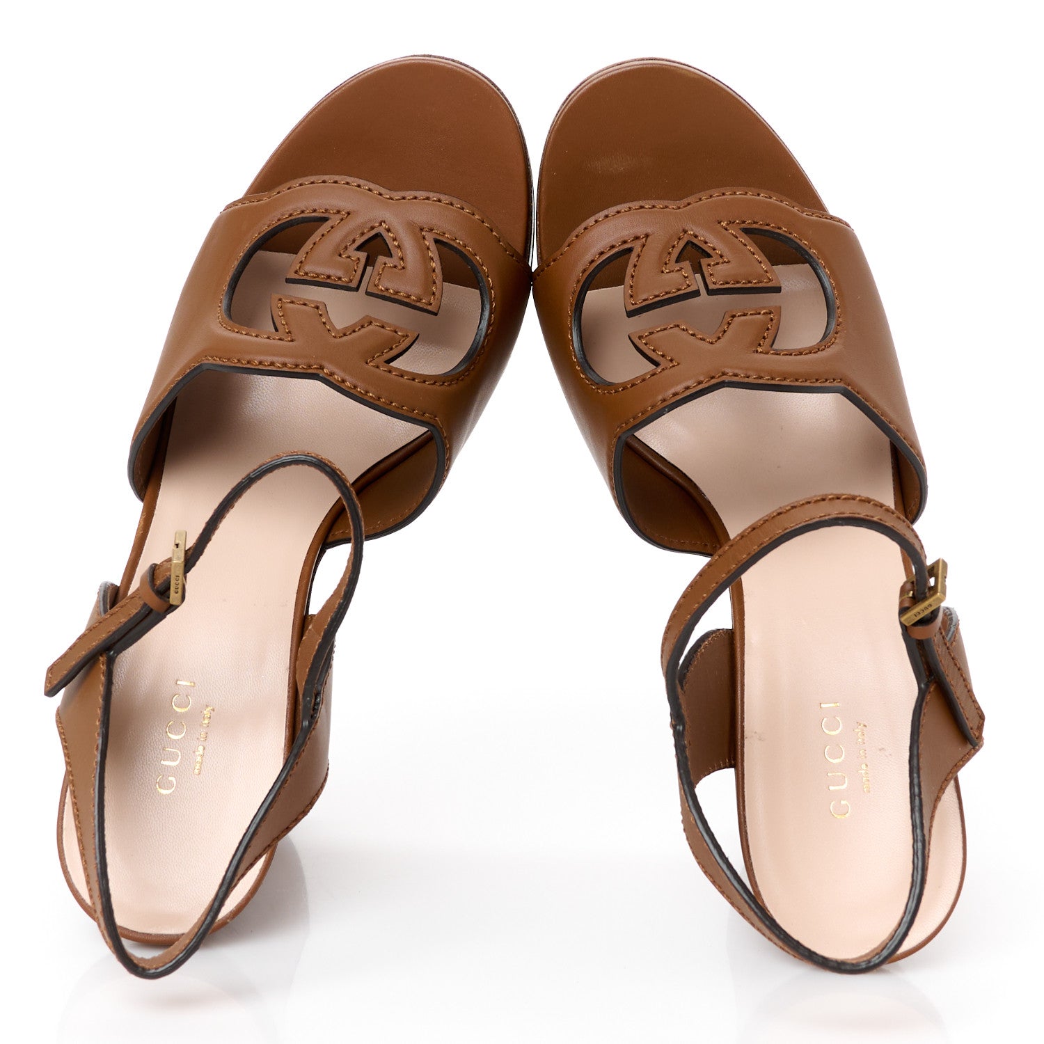Cosmos Softy Calfskin Wooden Interlocking G Cut-Out 30/120mm Platform Sandals 40 Cuir