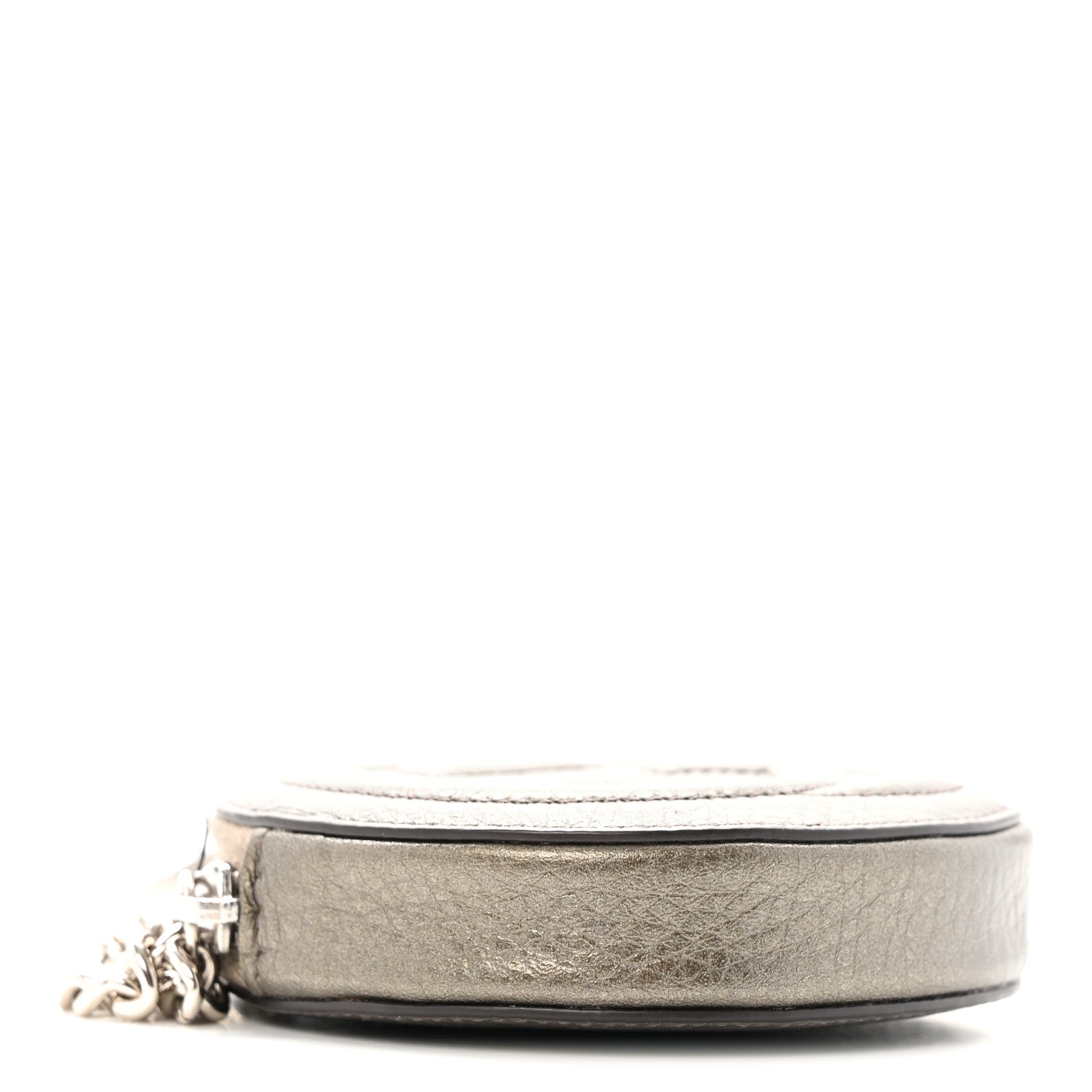 Metallic Pebbled Calfskin Round Coin Purse Sasso