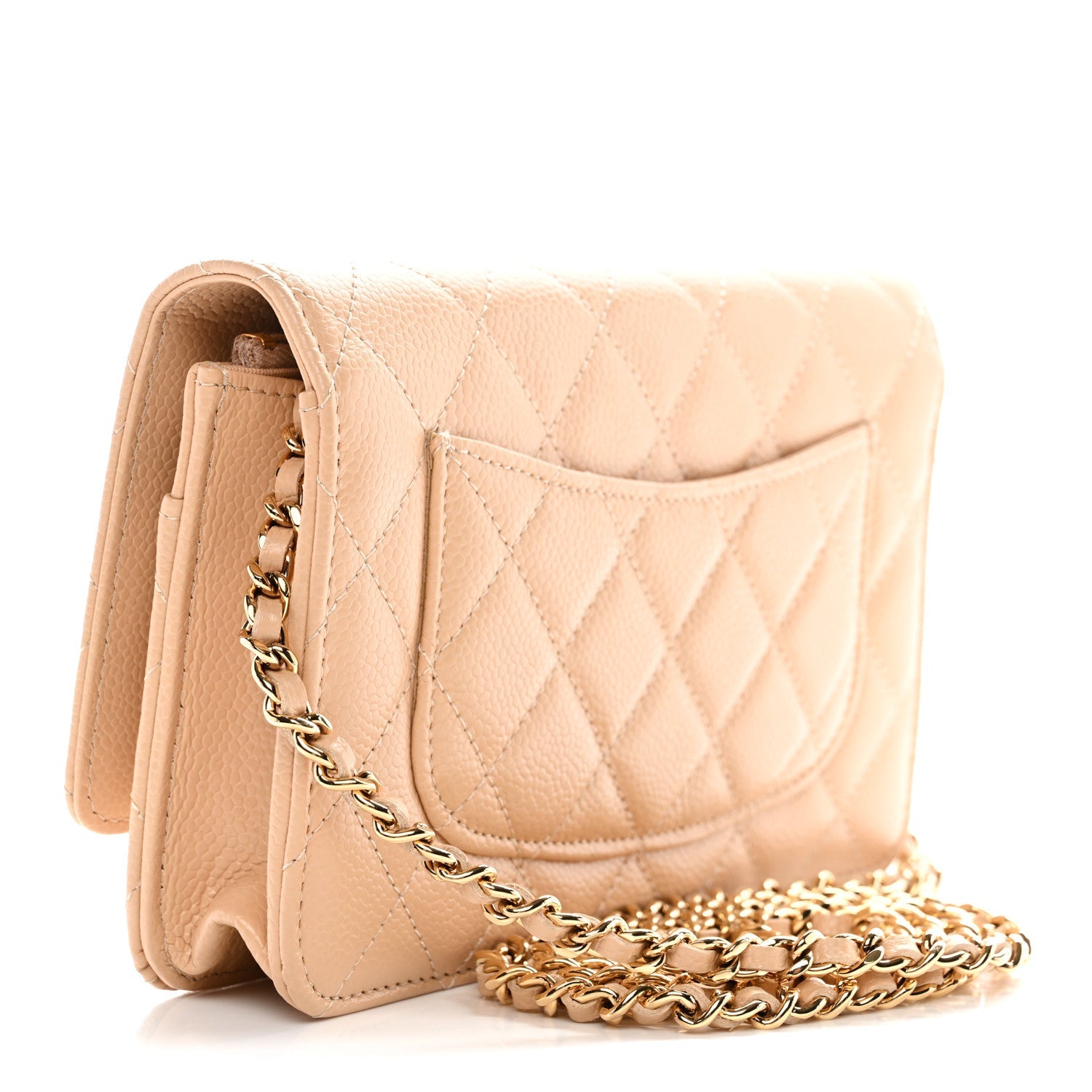 Caviar Quilted Wallet on Chain WOC Beige