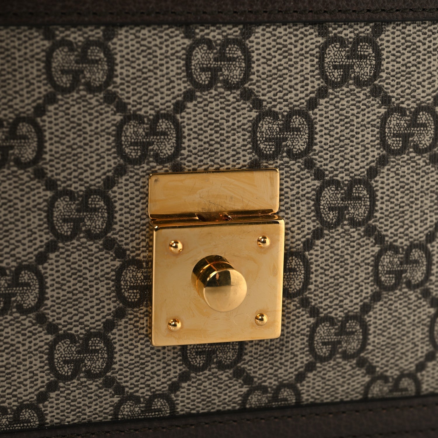 GG Supreme Monogram Textured Dollar Calfskin Web Mini Ophidia Padlock Top Handle Chain Shoulder Bag Beige Ebony New Acero
