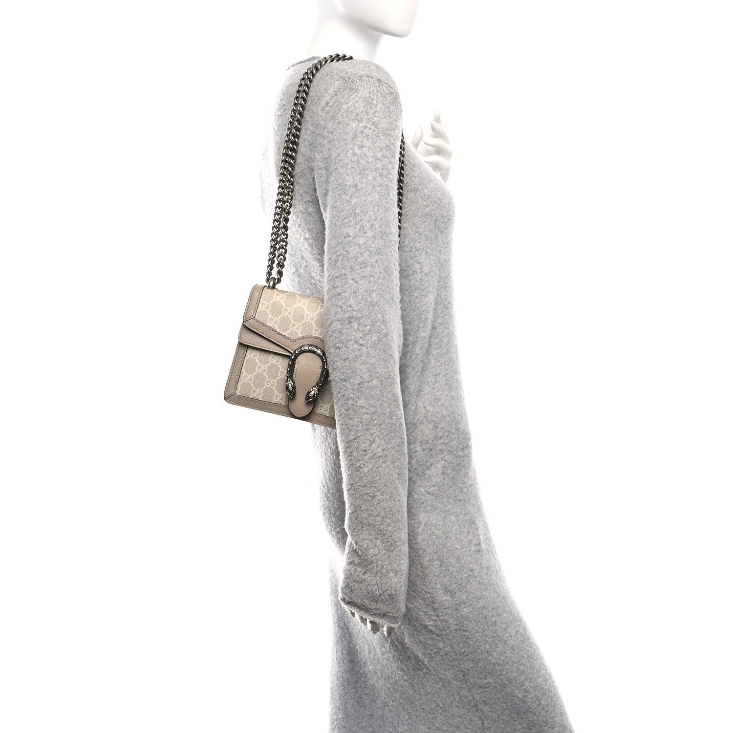 GG Supreme Monogram Textured Dollar Calfskin Mini Dionysus Shoulder Bag Beige Mystic White Oatmeal