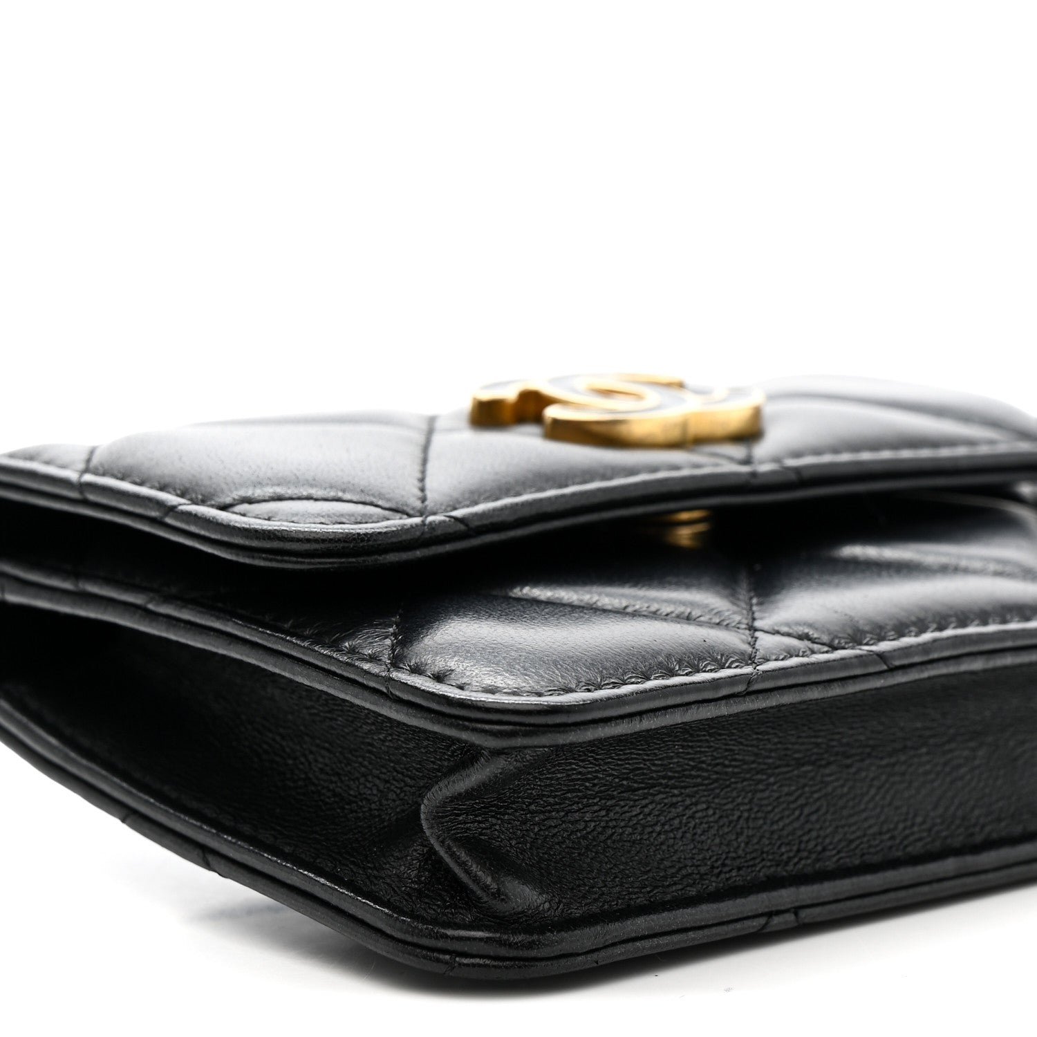Lambskin Enamel Quilted Pending CC Flap Belt Bag Black