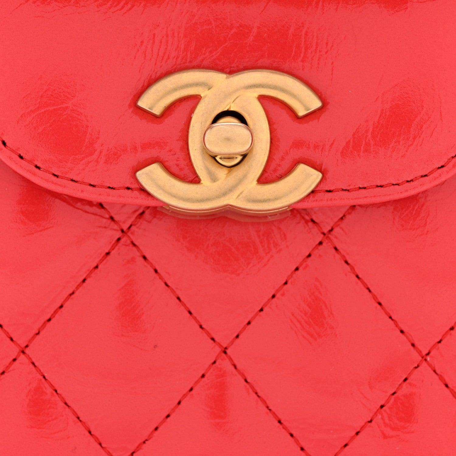 Shiny Aged Calfskin Quilted Nano Kelly Shopper Red