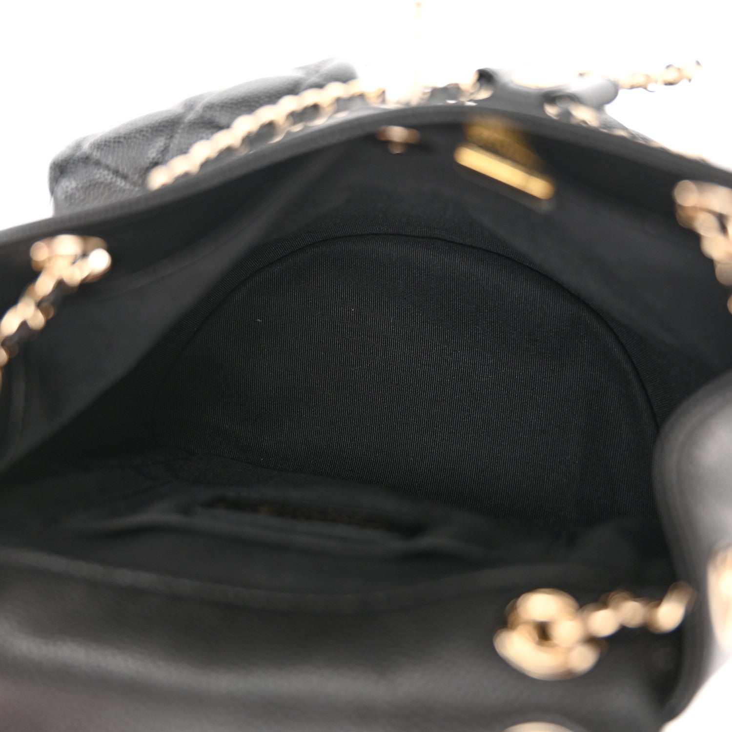 Shiny Caviar Quilted Medium Duma Pockets Drawstring Backpack Black