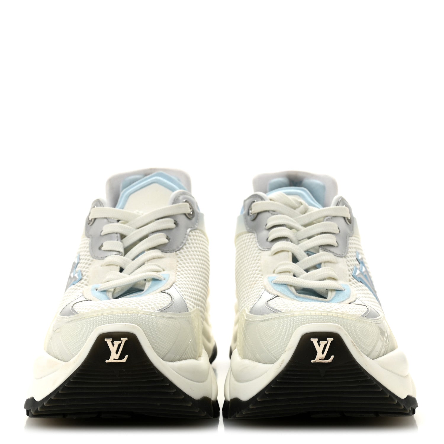 Patent Calfskin Technical Mesh Monogram Run 55 Sneakers 37 Bleu Clair