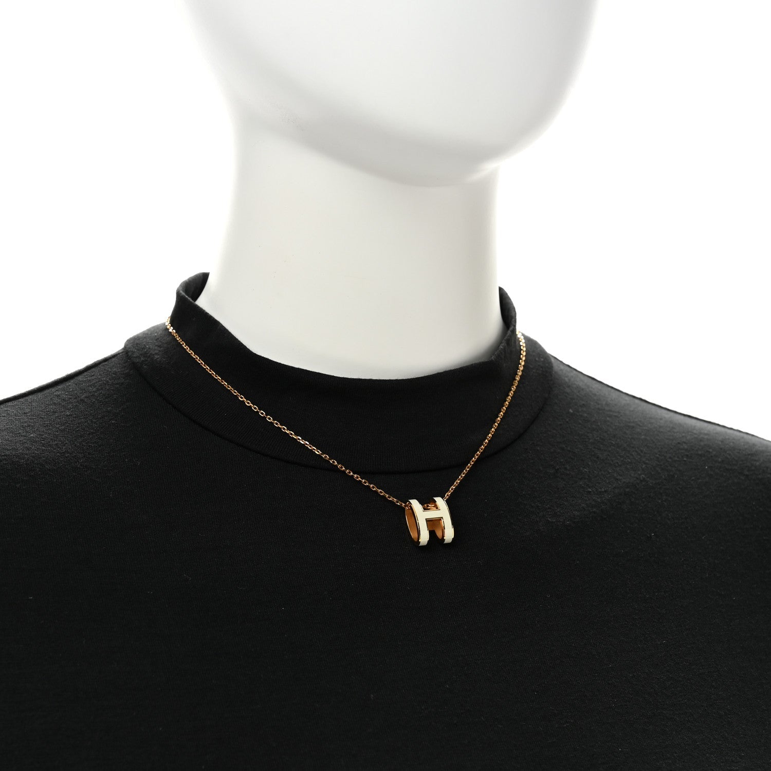 Lacquered Gold Pop H Pendant Necklace White