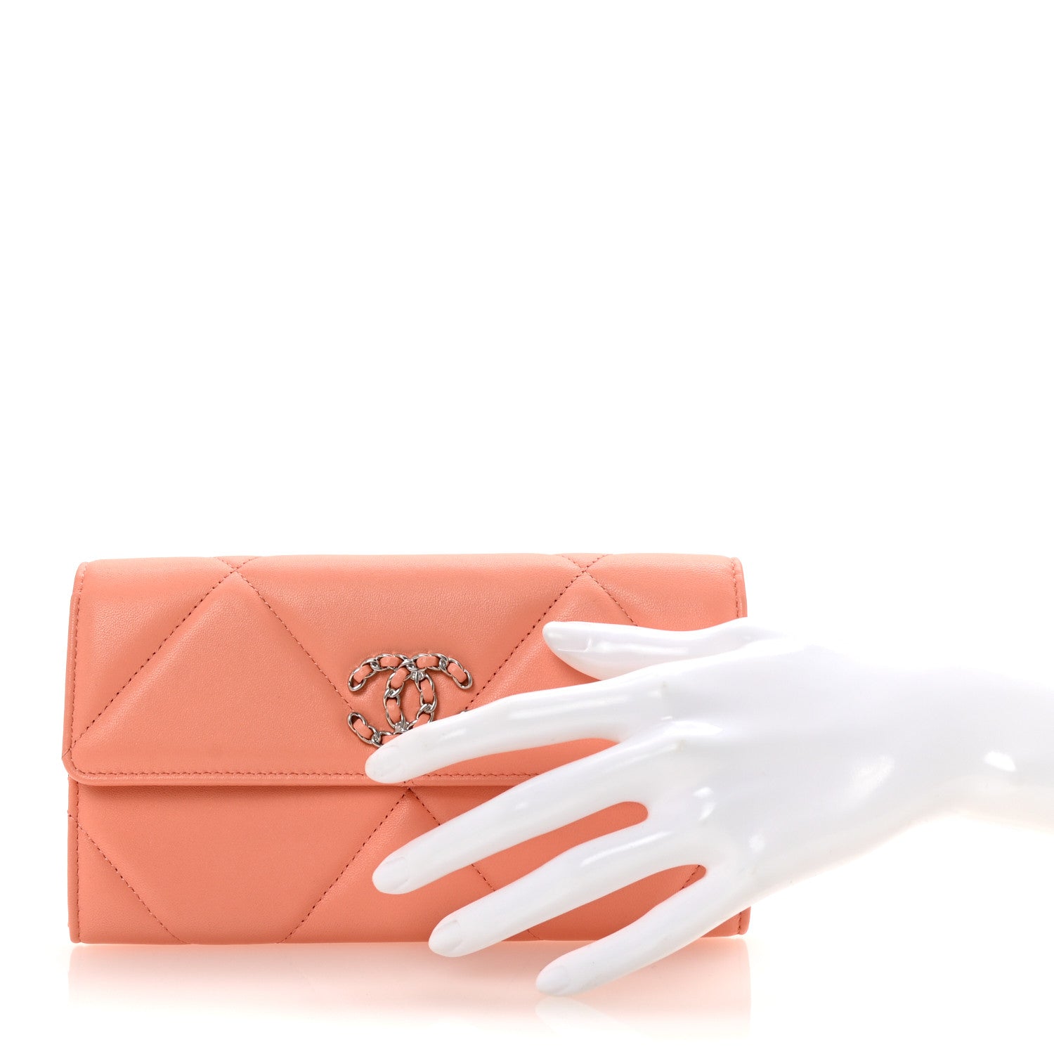 Lambskin Quilted Chanel 19 Flap Wallet Light Orange